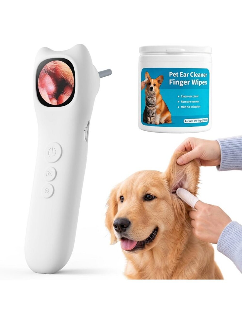 Pet Ear Camera with Light, Otoscope for Dogs & Cats, Includes Dog Ear Wipes